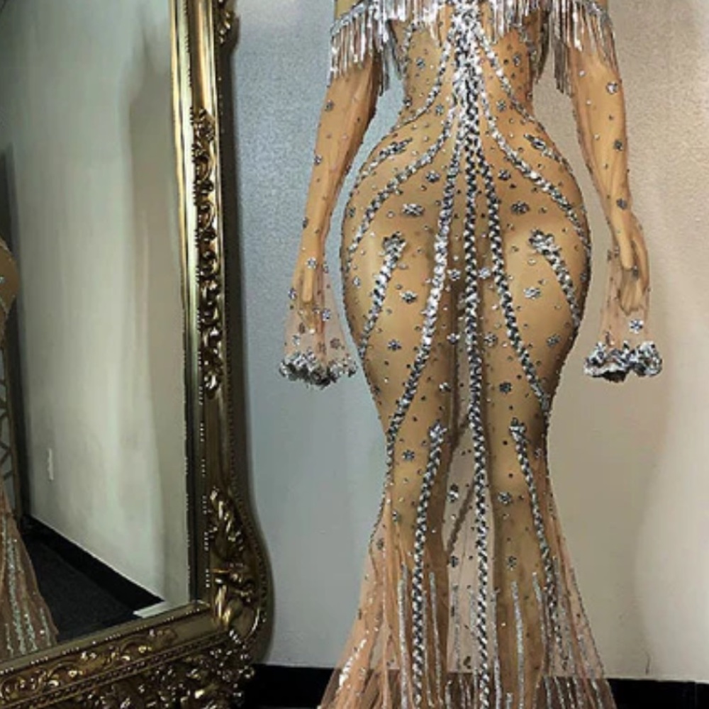 See through mesh sequin dress